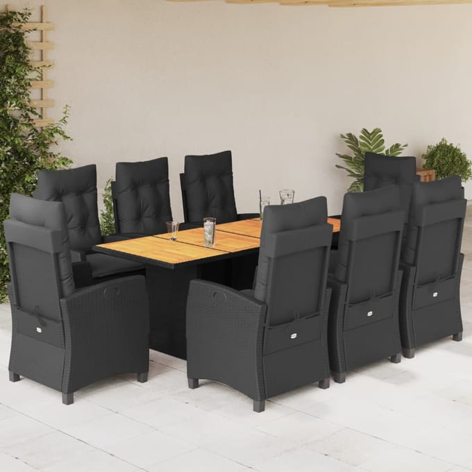 vidaXL - 9-delige - Tuinset - poly - rattan - zwart