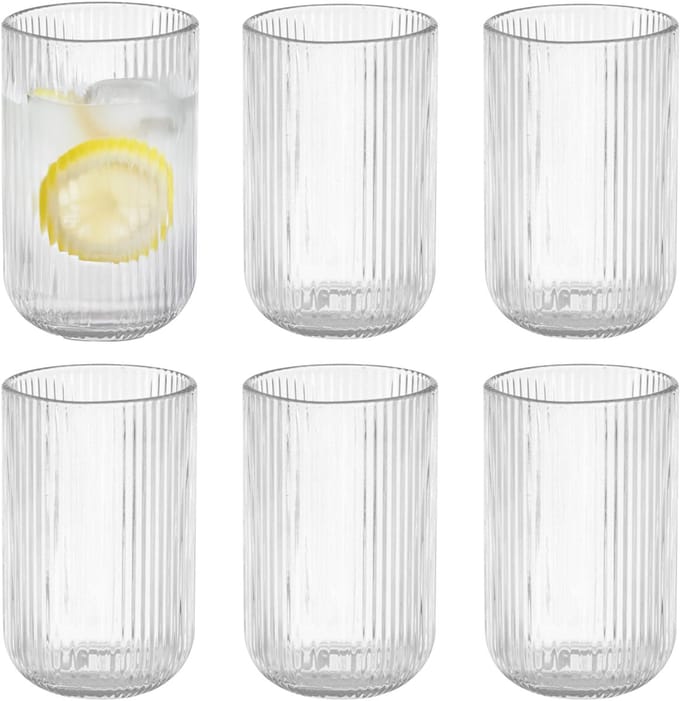 Vivalto Longdrink - 6x stuks - 430 ml - glas - transparant - met relief