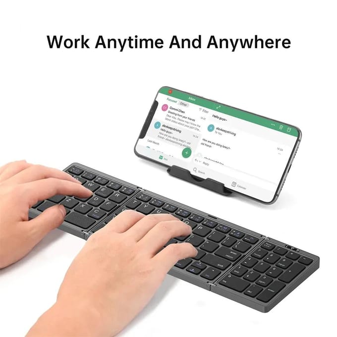 Opvouwbaar Draadloos Bluetooth Toetsenbord Oplaadbaar Vouwtoetsenbord Voor IPAD Mobiele Tablet Notebook Kantoor Mini Draadloos toetsenbord Dual-Folding zwart