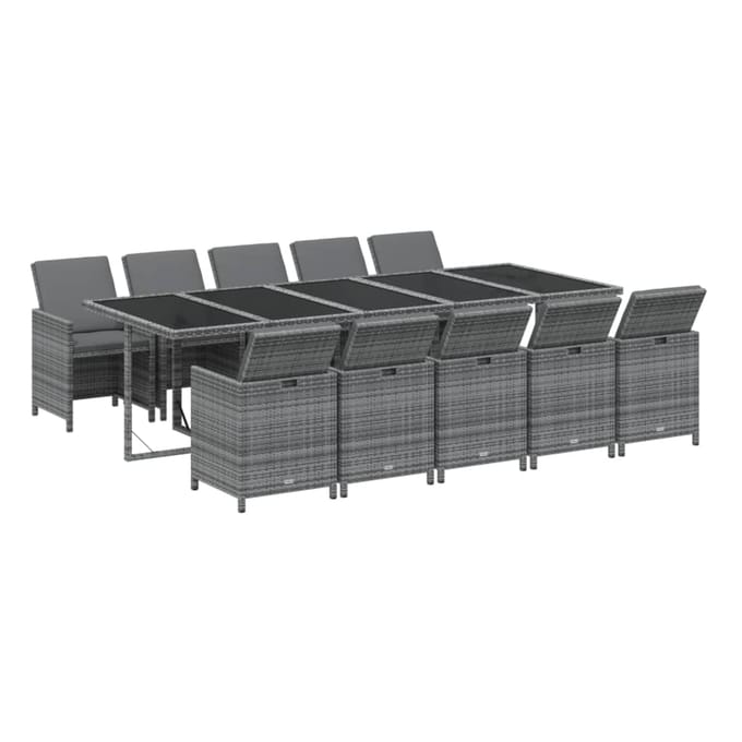 vidaXL - 11-delige - Tuinset - met - kussens - poly - rattan - grijs