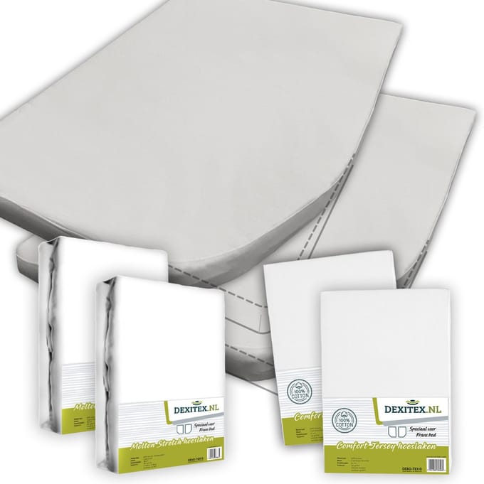 Dexitex Textielpakket Frans bed - 2 moltons en 2 hoeslakens RECHTS 2 x Wit
