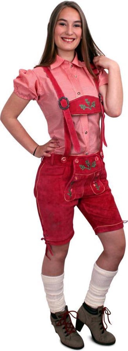 Lederhose pink kort model dames mt.38