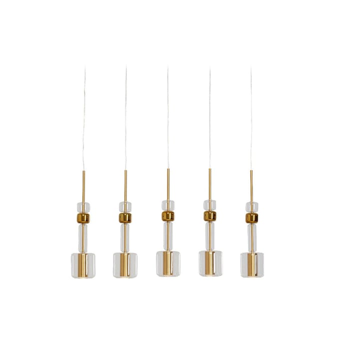 Kare Candy Bar hanglamp, goudkleurig, staal, glas, 5-lamps.