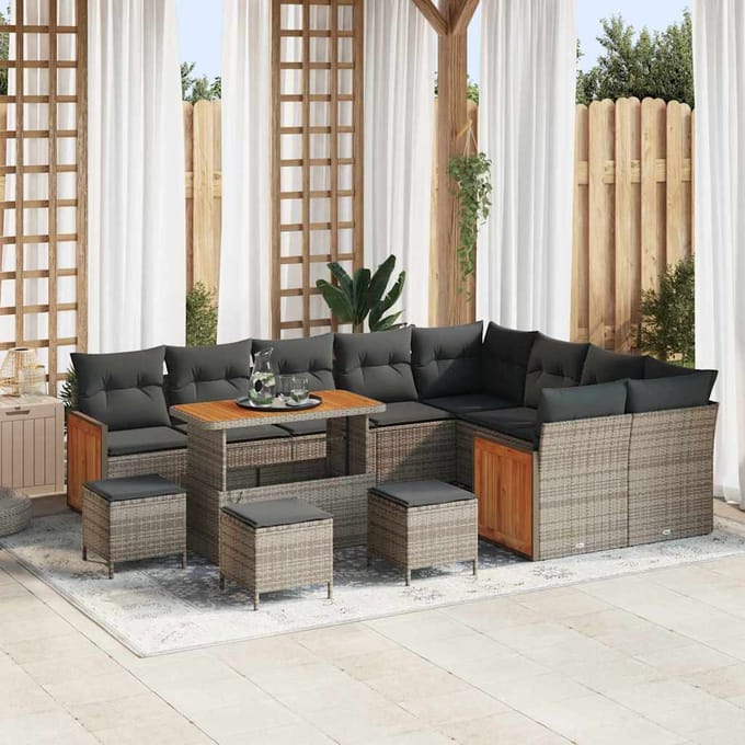 vidaXL - Tuinbank - Set - 14 - st - 10-zits - Grijs - poly - rattan
