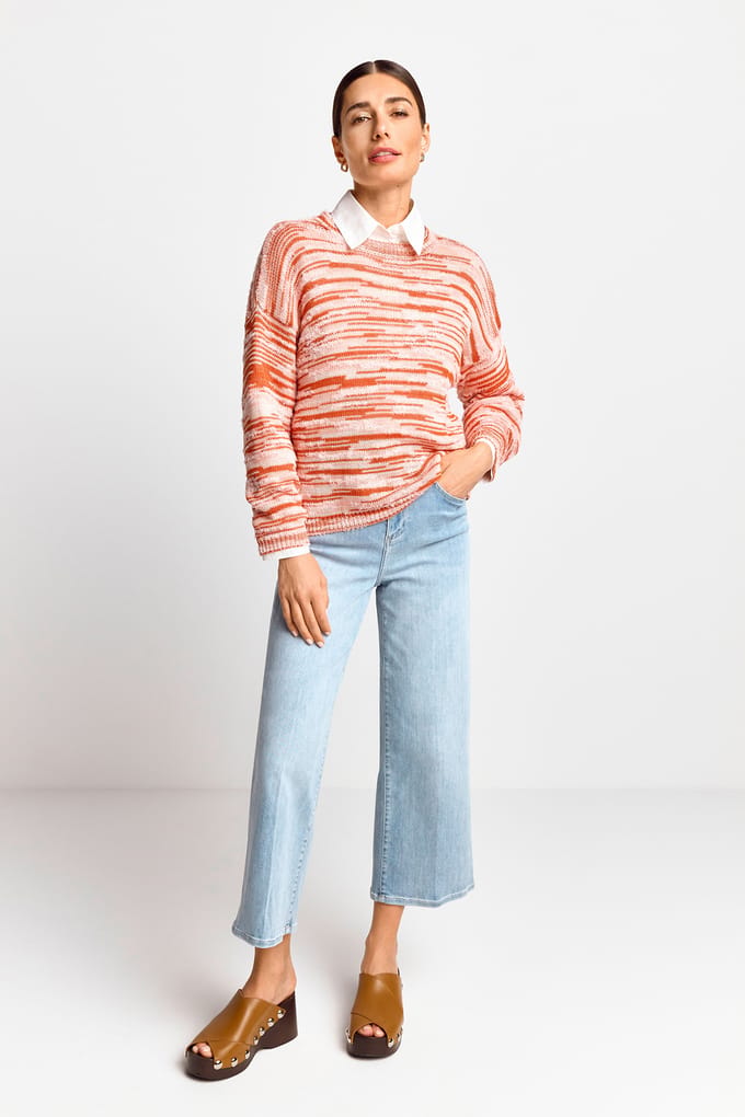 Rich & Royal Boxy Space Dye Crew Cherry Tomato Maat: S | Gebreide Truien Outlet | Dames