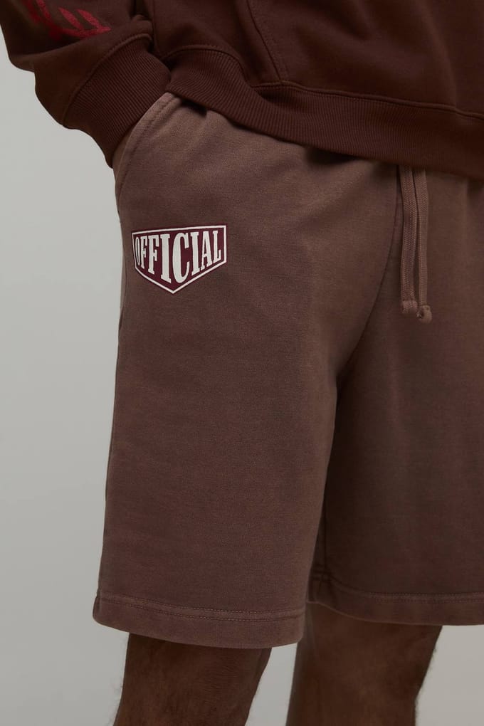 Baggy Fit Workwear Gewassen Loopback Jersey Shorts | Washed Chocolate | Size Medium