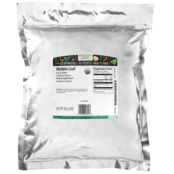 Frontier Co-Op, Organic Mullein Leaf, Chopped Leaf, 453G (16Oz) brown