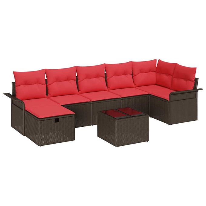 vidaXL - Tuinbank - Set - 8 - st - Bruin - en - Rood - poly - rattan