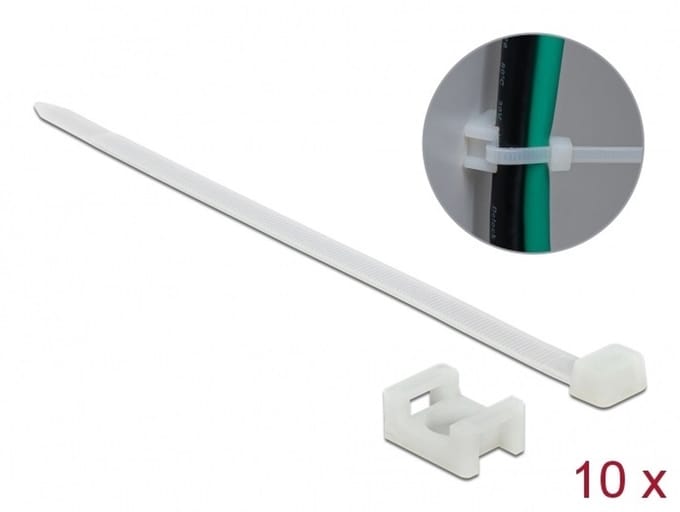 Tie-wraps met montagehouder | 150 x 7,2mm | transparant | 10 stuks