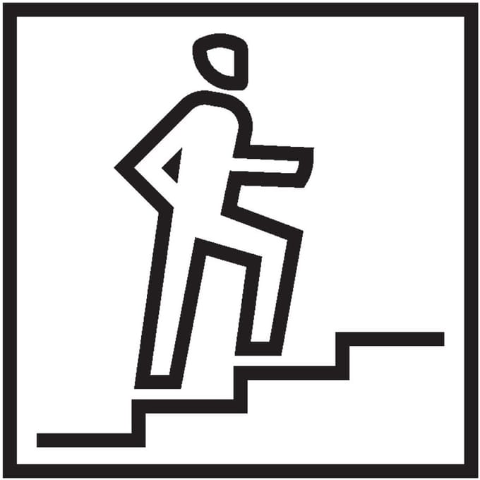 Trap omhoog sticker met persoon, wit zwart 150 x 150 mm