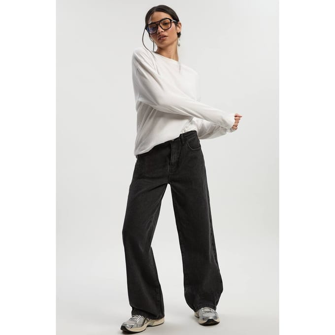 Dames Boohoo Basics Wide Leg Jeans | Washed Black | Maat: 16/32L
