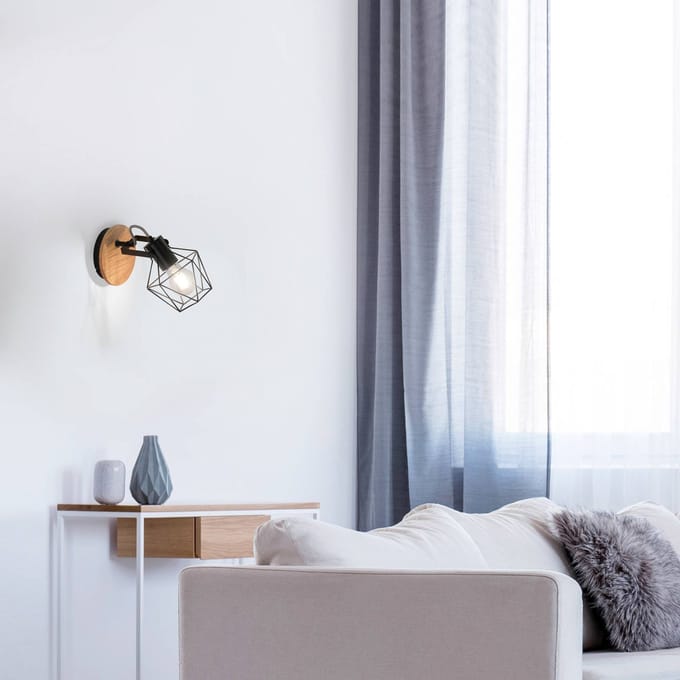 JUST LIGHT. GmbH Wandlamp Jaro verstelbaar zwart/hout 1-lamp