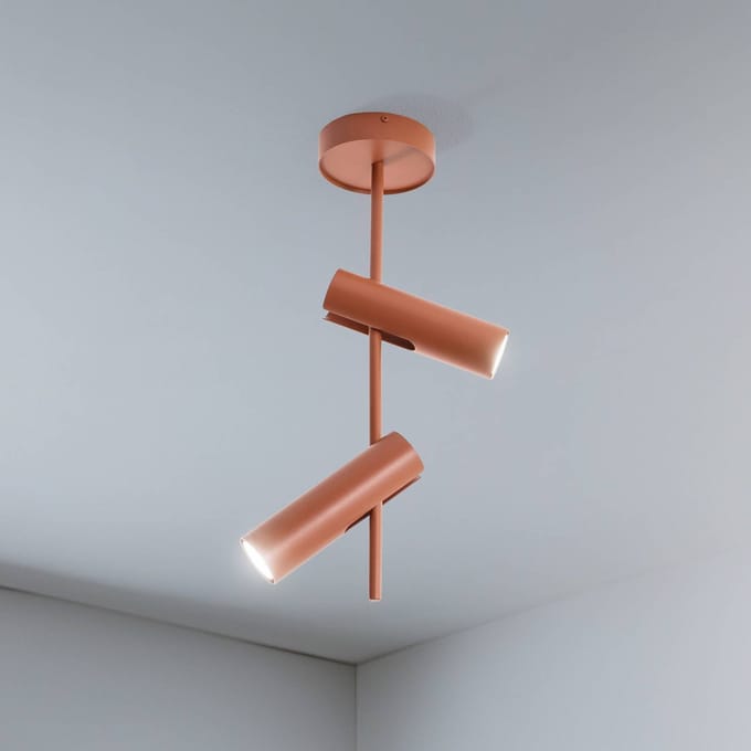 SIGMA Plafondspot Leda 2, baksteenrood, 2-lamps, hoogte 55 cm