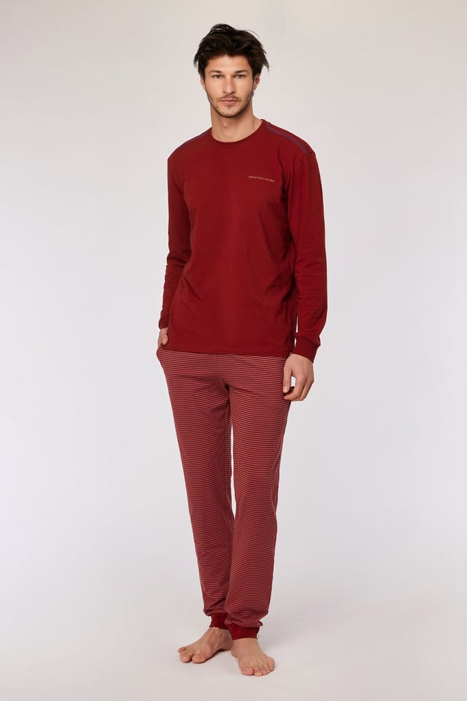 Woody Jongens-Heren pyjama donkerrood - maat L