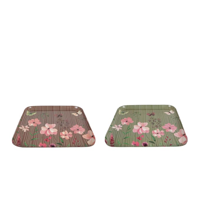 Dienblad floral 2 assorti metaal 20x20x1,5cm