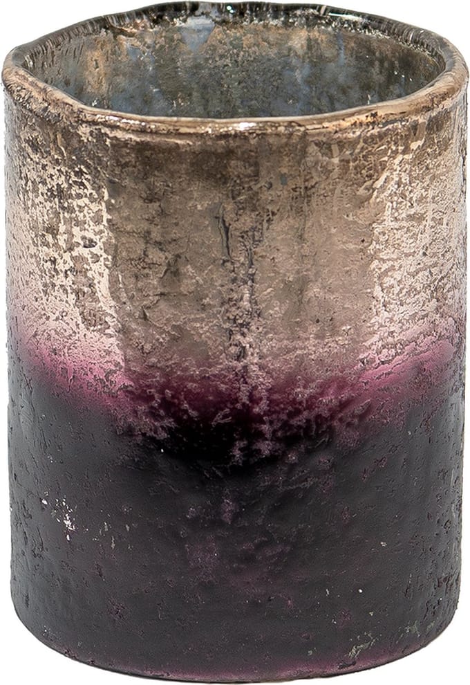 Clayre & Eef Theelichthouder Ø 9x11 cm Goudkleurig Bruin Glas