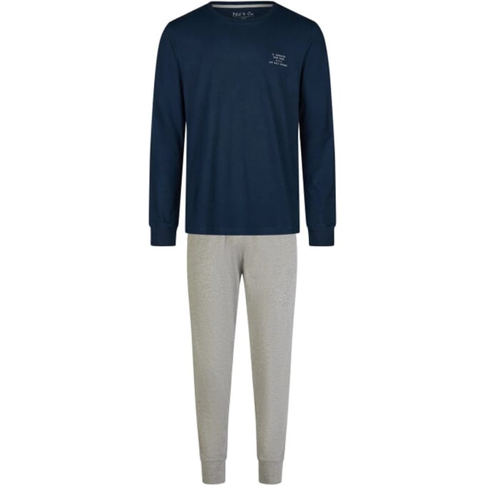 Phil & Co Essential Heren Pyjama Set Lang Donkerblauw/Grijs - Maat M