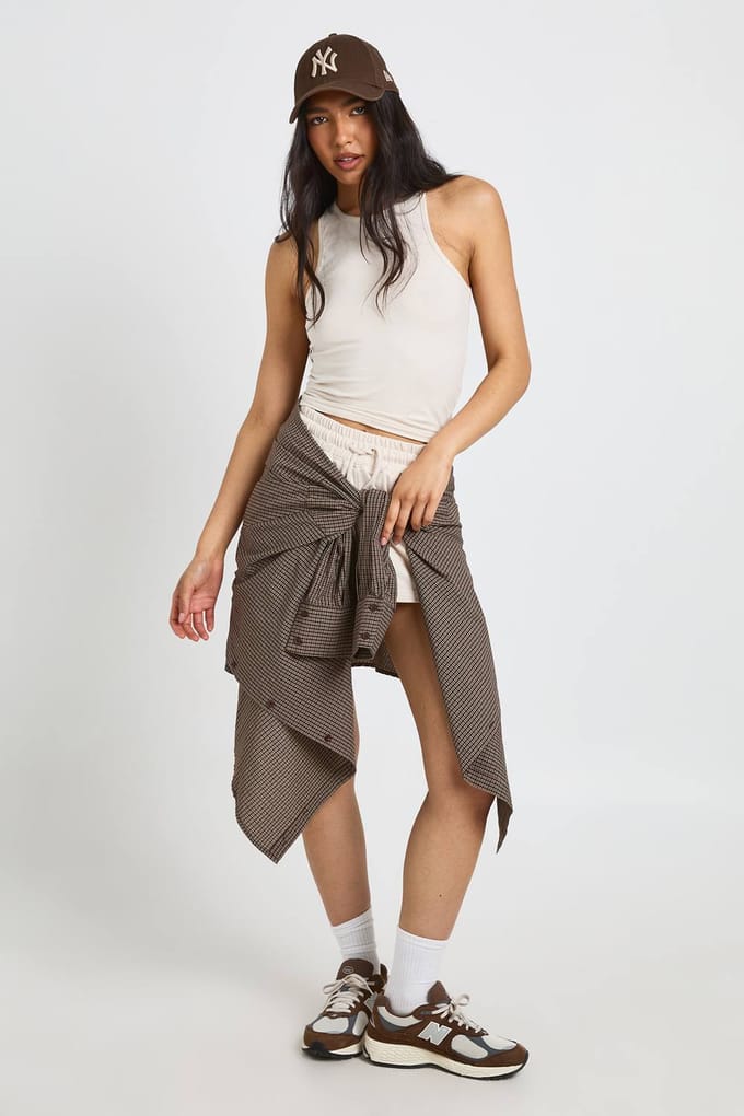 boohoo Dames Lang Racerback Top En Sweat Short Set | Ecru | Maat: Small