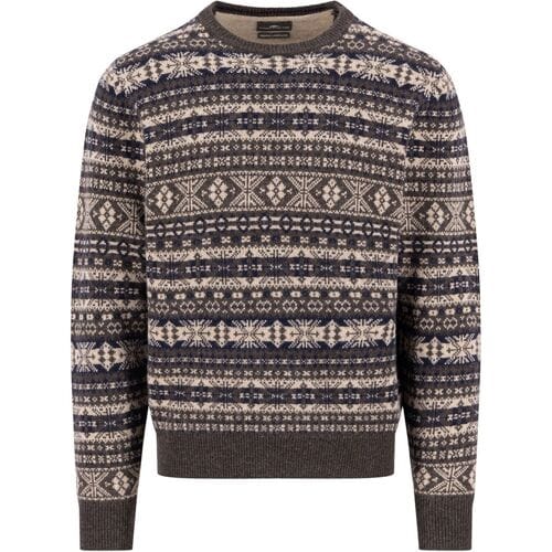 Fynch-Hatton Trui O-Neck Jacquard Lambswool Dark Chocolate / male