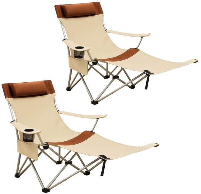 Coemo 2-delige set ligstoel draagbare campingstoel, inklapbaar, bekerhouder, tas - Beige