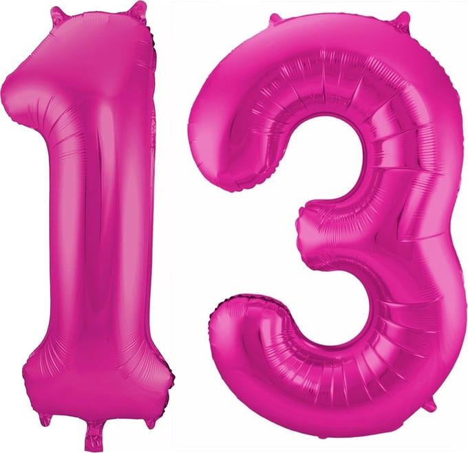 Cijfer ballonnen - Verjaardag versiering 13 jaar - 85 cm - roze