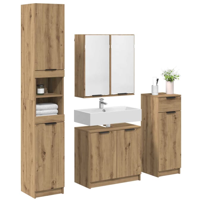 vidaXL - Badkamermeubel - Set - 4 - st - Artisan - Eiken - 64,5 - x - 33,5 - x - 59 - cm