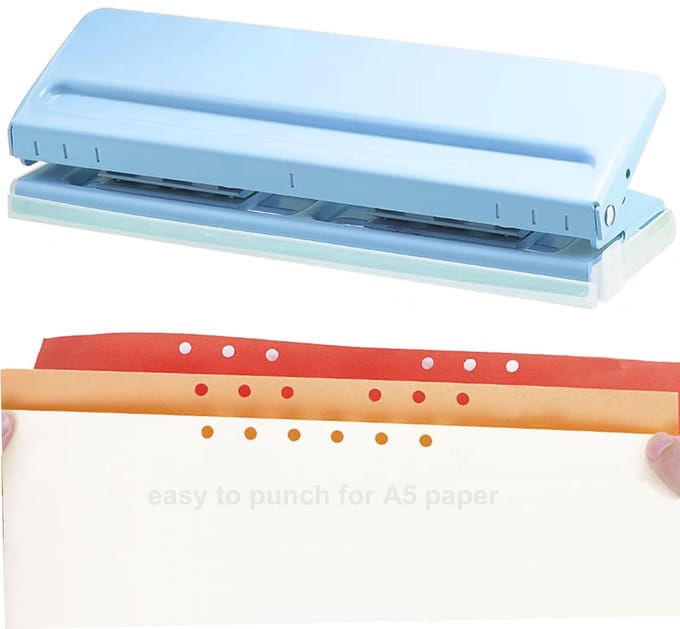 Dailygoods - 6-Gaats Perforator - Verstelbare Metalen Perforator voor Diverse Papierformaten