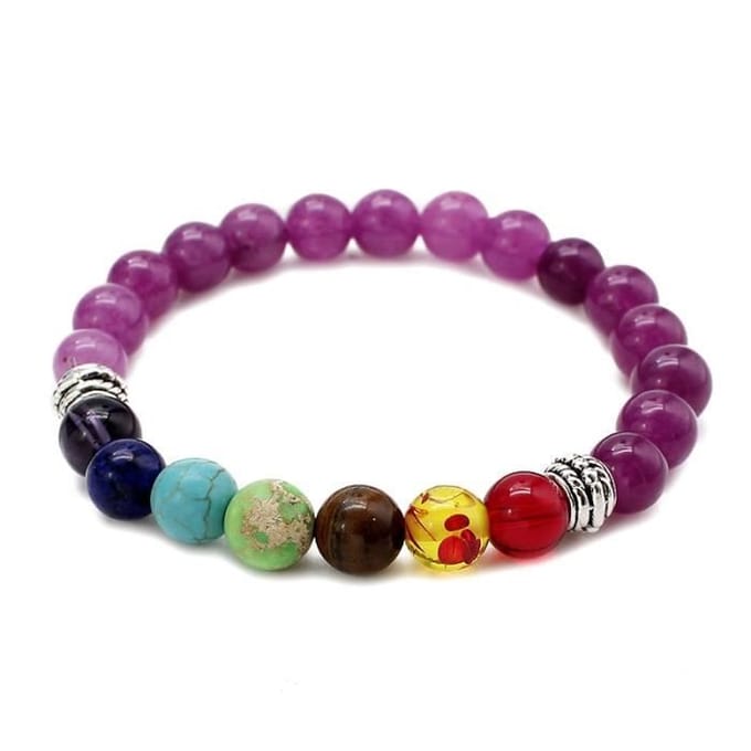 Bracelet - B0272 - 7 Chakras - Pierre de lave naturelle - Œil de tigre - 8MM black