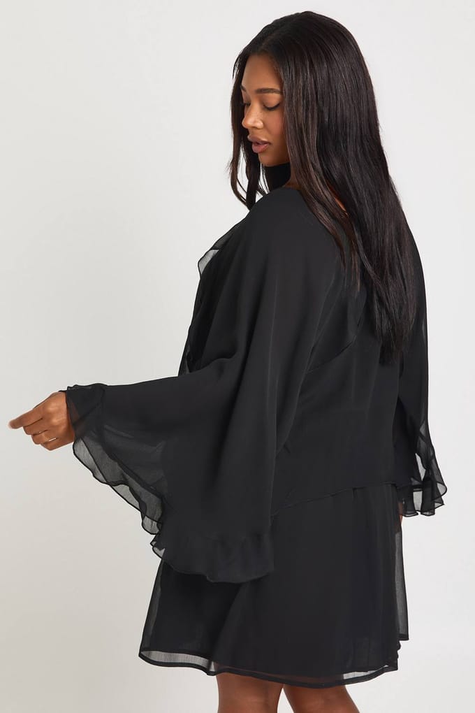 boohoo Dames Plus Chiffon Ruches Smock Jurk | Zwart | Maat: 44