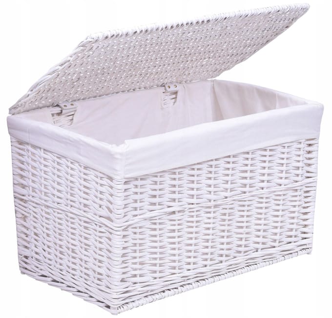 Grote Witte Rietenen Wasmand Kist 160L met Linnen Voering