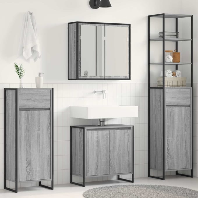 vidaXL - Badkamermeubel - Set - 4 - st - Grijs - Sonoma - Bewerkt - hout