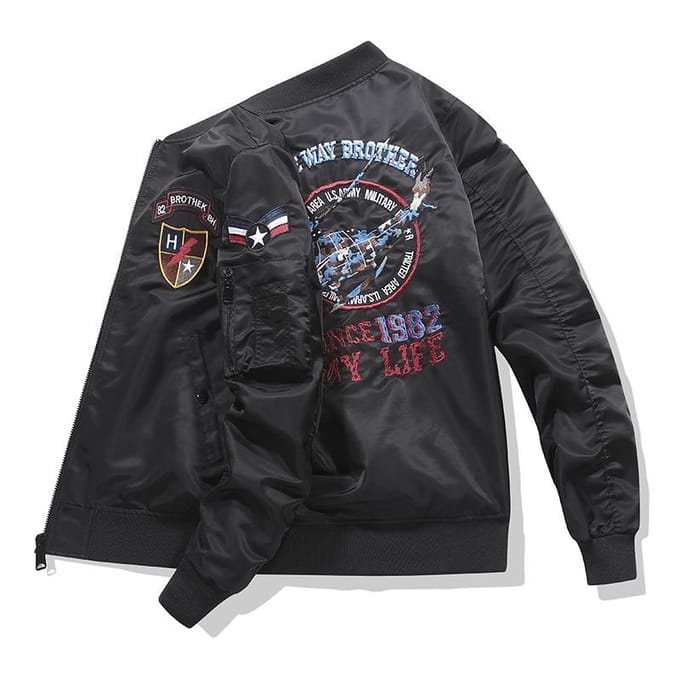 Jas Heren Los Geborduurd Baseballjack Herfst Grote Maten Jas 4XL zwart