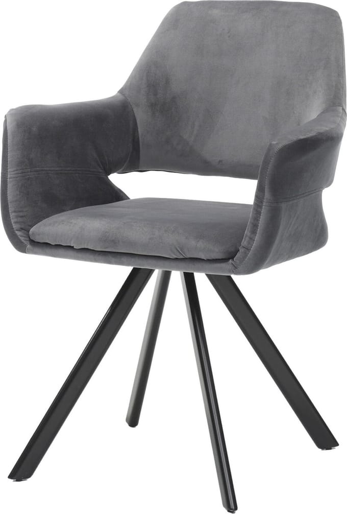 Armstoel Céline Grijs - Velours - Set van 2 - Zithoogte 49 cm - Zitdiepte 46 cm - Met armleuning