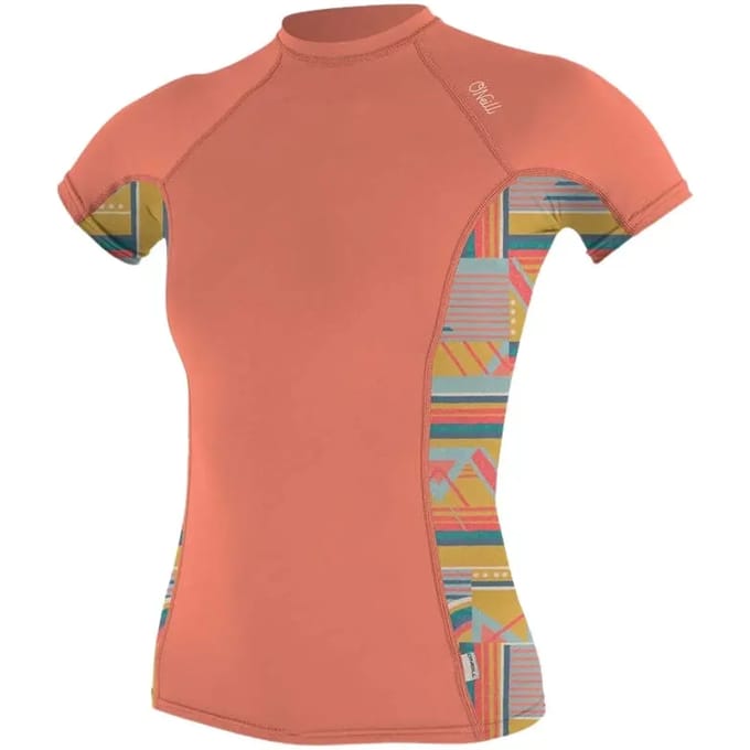 O´neill Wetsuits Side Print Korte Mouw Rash Guard Oranje L Vrouw