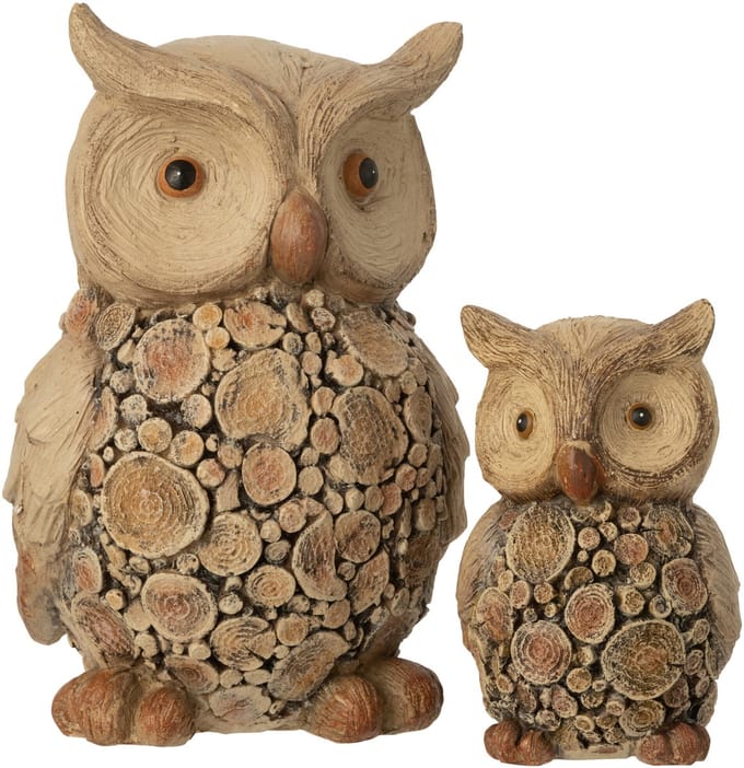 J-Line figuur Uil - hout - polyresin - naturel - large