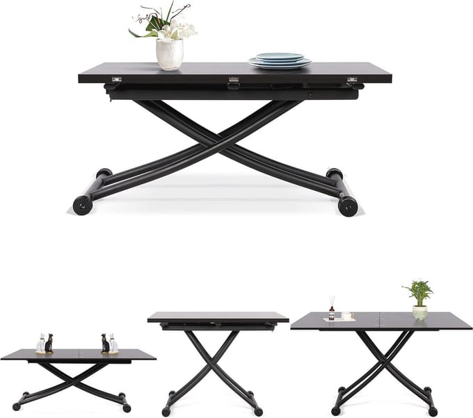 Uitschuifbare Tafel - Functionele Salontafel - Kleine Ruimte - Hef- en Vouwbaar - 39x45x48cm - Zwart Walnoot
