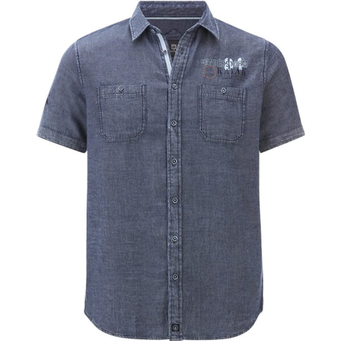 Jan Vanderstorm herren Overhemd Met Korte Mouwen - 51/52 - blauw - Plus Size
