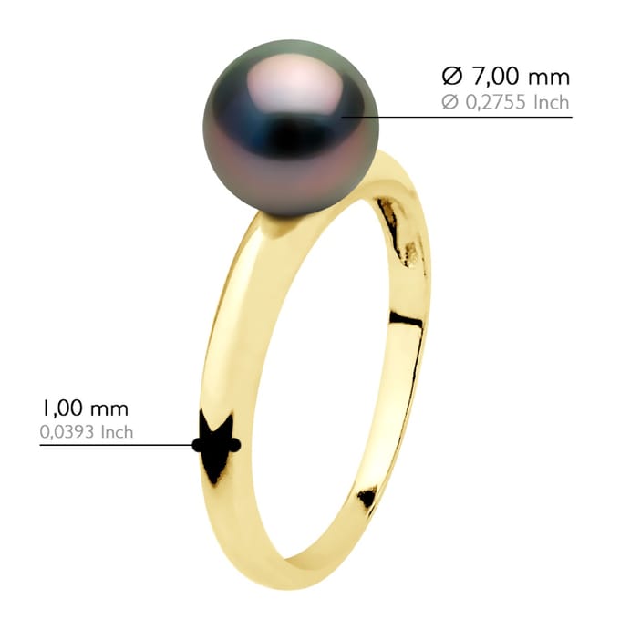 Ring Echte Gekweekte Tahiti Parel Rond 7,5-8 mm - Geel Goud