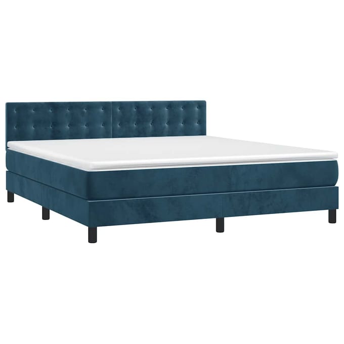 vidaXL - Boxspring - met - matras - en - LED - fluweel - donkerblauw - 180x200 - cm