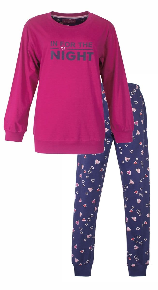 Irresistible Dames Pyjama - Roze longsleeve - Hartjes - Fuchsia - Maat S