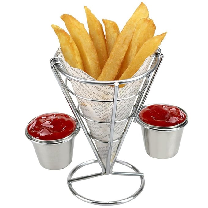 Vergulde Frietstand Buffet Kegel Snacks Displaystandaard Frietmanden(Dubbele Cup) white