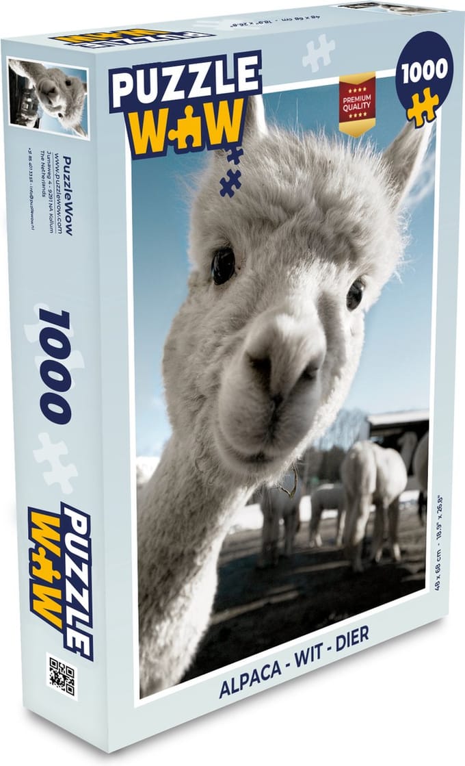 Puzzel Alpaca - Wit - Dier - Legpuzzel - Puzzel 1000 stukjes volwassenen