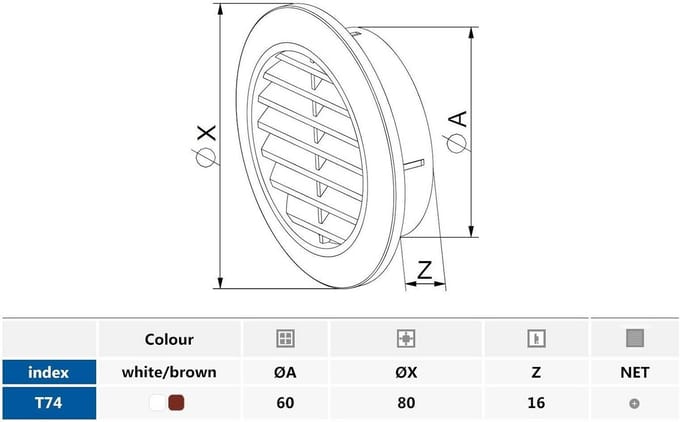 Ventilatierooster Rond 60 mm Bruin met Insectennet voor Ventilatie