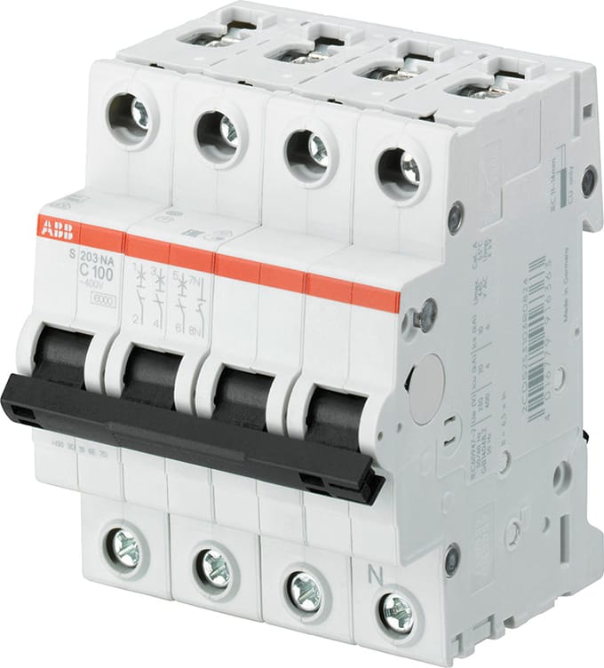 Abb S203 3P+N 80A C-Curve Aardlek 6kA - 2CDS253103R0804 - E3X9V