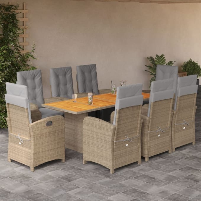 vidaXL - 9-delige - Tuinset - met - kussens - poly - rattan - beige