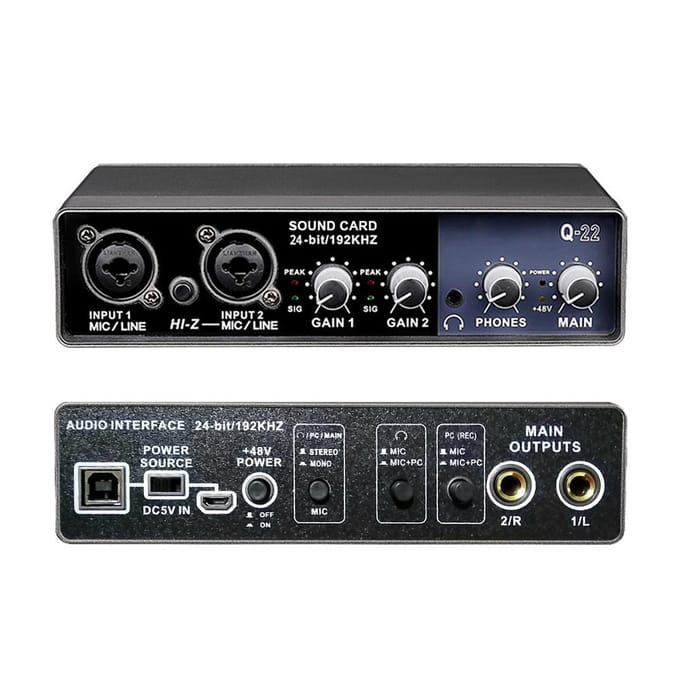 Draagbare audio-interface USB-geluidskaart Microfoonvoorversterker Computers Opname Tuning Digitaal mixen zwart
