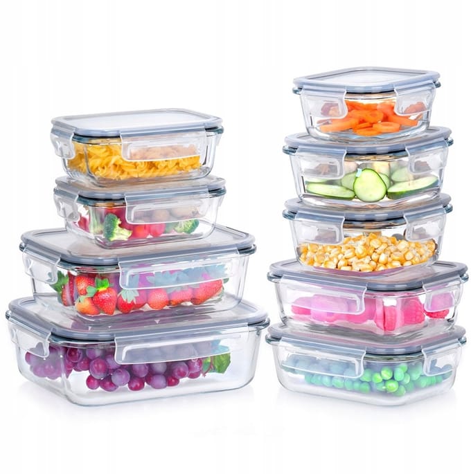 Glazen Voedselcontainers met Deksel en Afdichting - 9 Stuks