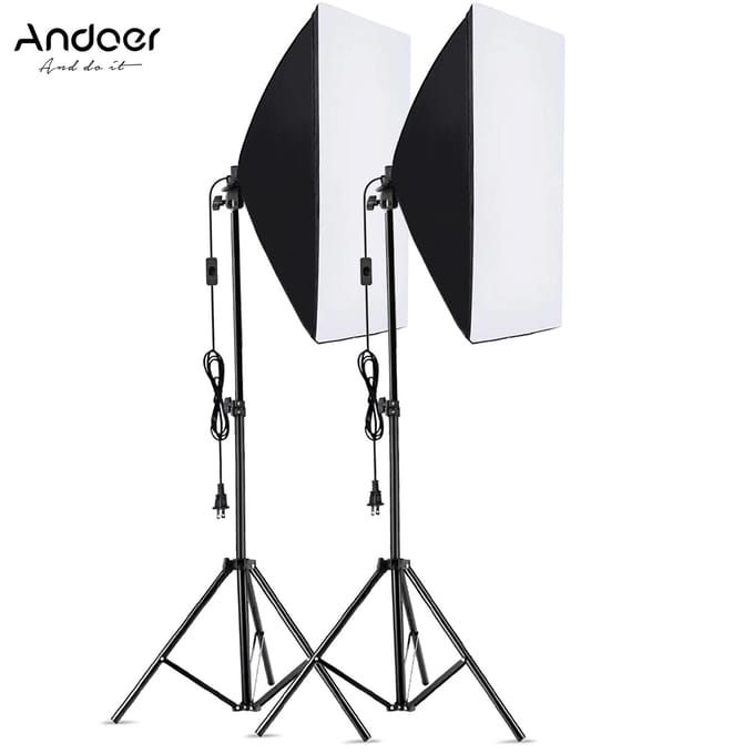 Kit de boîte à lumière de photographie Andoer Studio avec boîte à lumière 50x70 cm * 2 + support de trépied en métal de 2 M * 2 pour Live US Plug black