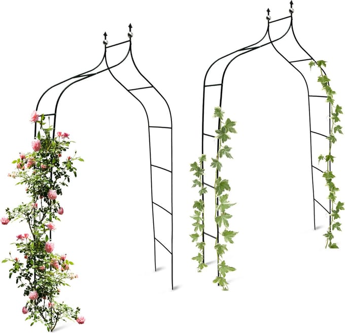 2x rozenboog metaal dubbele spits - weervast - plantensteun - tuinboog - groen