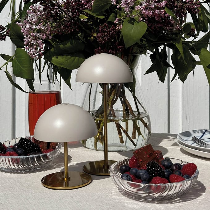 Dyberg Larsen LED tafellamp op batterijen Along, beige, set van 2